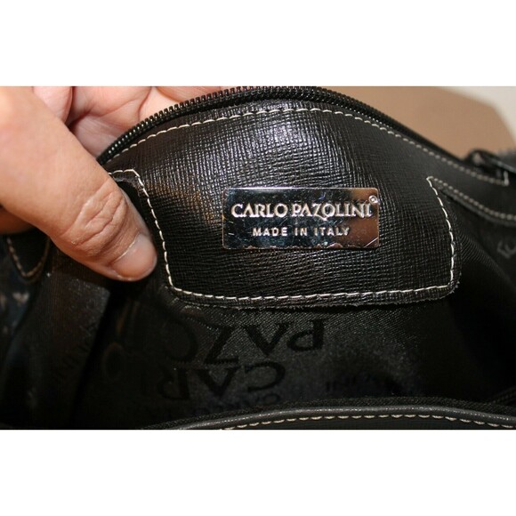 Carlo Pazolini Handbag Womens Purse Leather Black Tan Gray Made In Italy - Picture 6 of 7
